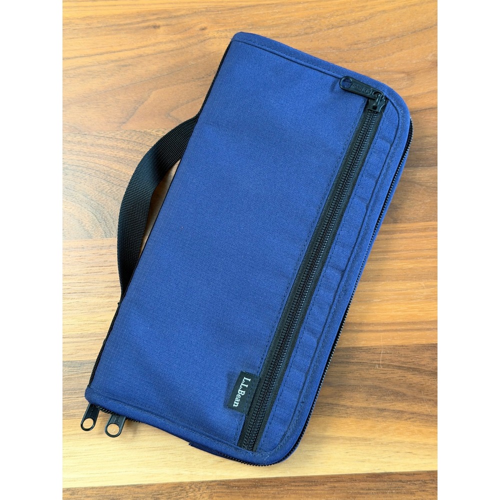 LL Bean Travel Wallet Organizer Blue Cordura Nylon Zip Passport Holder‎
